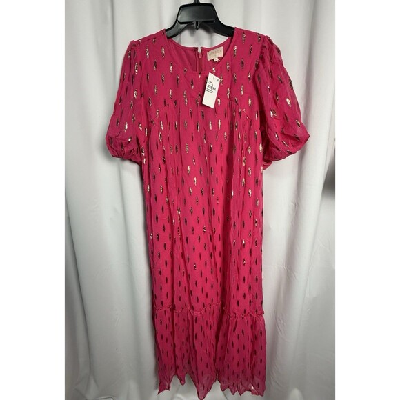 CIEBON Eryn Metallic Fleck Maxi Dress In Bright Pink Sz XL New - Picture 5 of 8